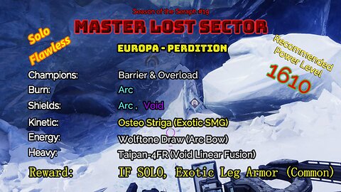 Destiny 2 Master Lost Sector: Europa - Perdition on my Hunter Solo-Flawless 2-5-23