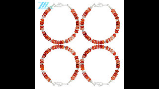 Orange spiny oyster roundle beads and Cat-eye 925 silver beads gemstone bracelet