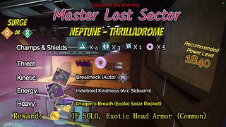 Destiny 2 Master Lost Sector: Neptune - Thrilladrome on my Arc Titan 5-6-24