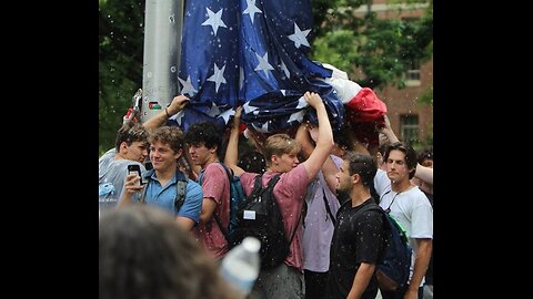UNC Chapel Hill Frat Boys Refuse to Let Pro-Hamas Rioters to Remove American Flag.