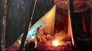 Camping in the Rain Using a Simple Shelter - Solo woodland Wild Camp
