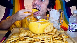 ASMR CHEESY BEER BATTERED FISH AND CHIPS MUKBANG ! * no talking eating sounds * 먹방