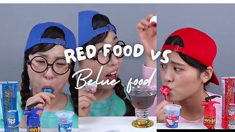 Red food vs Delue Food Color Challenge Dona