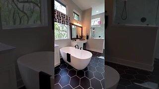 Black tiles with white tub and cabinets? Who else LOVES this look? 😍🏡 #idaho #boise #shorts