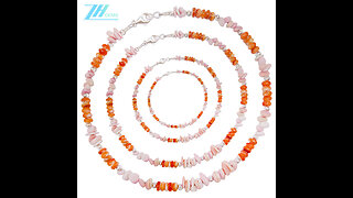 Orange spiny oyster and free-shape pink opal with 925 silver beads jewelry set Beautiful