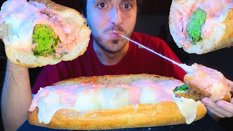 SUPER CHEESY BIG GREEN BALLS SANDWICH حلال * MESSY ASMR MUKBANG * !! | Nomnomsammieboy