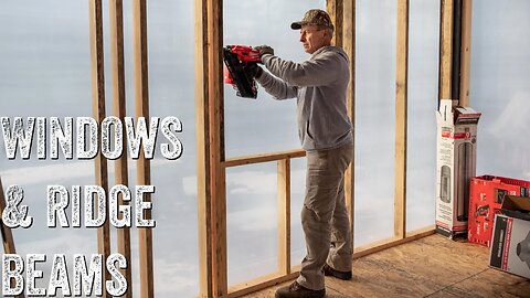 TIMBER FRAME CABIN | FRAMING WINDOWS & RIDGE BEAM ANGLE IRON AT JOINTS