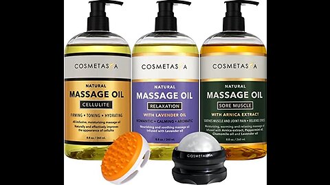 Cellulite, Sore Muscle & Lavender Relaxation Massage Oils with Roller Massage Ball and Massager...