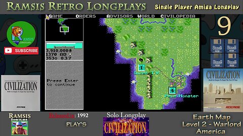 Sid Meier's Civilization | 1992 | Amiga | Warlord | EARTH | America - Episode #9 | Longplay