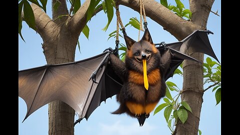 "Mango Munching: Flying Fox Feasts on Delicious Fruit in Flight"