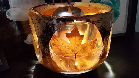 "Autumn Windows". Fall leaves, resin, Birch Wood bowl wood turning. Support O.U.R. at ArtForOUR.org
