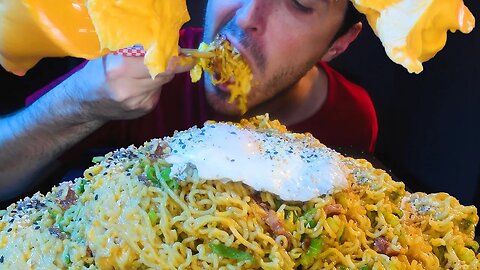 SUPER CHEESE SAUCE BACON AND EGG BREAKFAST RAMEN MESS !! * Mukbang * | NOMNOMSAMMIEBOY