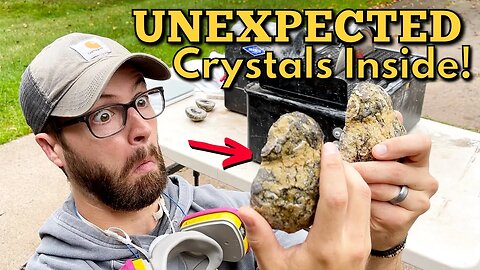 Finding CRYSTALS inside mystery minerals! Cutting rocks w/ 10" saw!