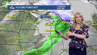 Chilly overnight, Showers late Monday