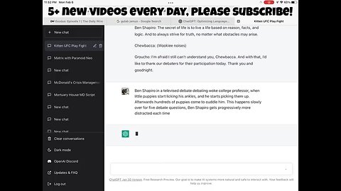Ben Shapiro debates woke professor, mob by puppies. Chat GPT