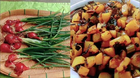 Farm fresh Spring Onion & Potatoes yummy testy recipes😍😋🤤