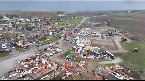 Drone footage of the tornado damage in Minden, Iowa.😱