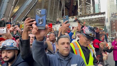 Trump's unexpected visit is met with enthusiastic Union workers shouting, “WE WANT TRUMP.”