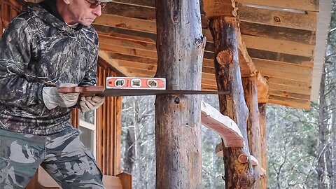 CARVING THE FRONT PORCH HANDRAIL PART 2 | OFF GRID TIMBER FRAME CABIN HOMESTEAD