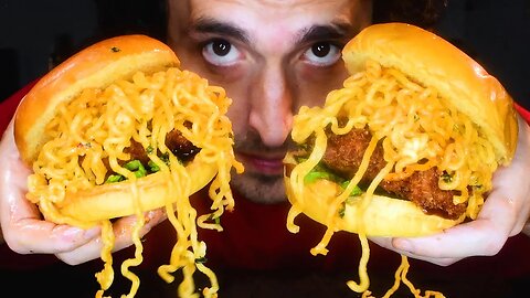 MESSY NOODLE BURGER * ASMR NO TALKING * | NOMNOMSAMMIEBOY