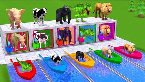 Animals Choose The Right Key With Cow, Gorilla, Elephant, Dinosaur, Animals Crossing Fountain Game