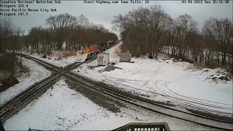 Snowplow on CN L571 Manifest at Cedar Falls and Iowa Falls, IA on January 1, 2023