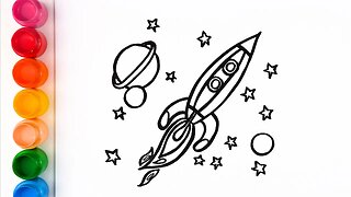 Drawing and Coloring a Space Rocket for Kids & Toddlers | Ariu Land