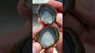 Agate bands revealed from cutting open w/ saw!