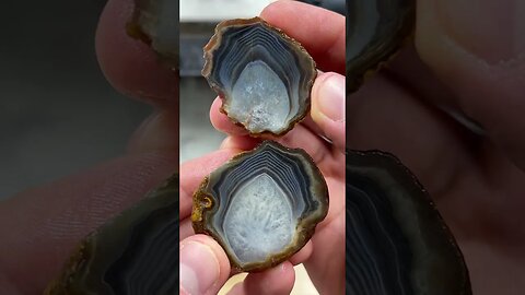 Agate bands revealed from cutting open w/ saw!