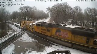 NB Union Pacific Snowplow in Iowa Falls, IA on January 3, 2022