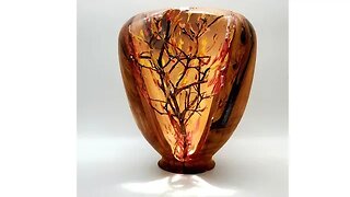 "Burning Bush" Vase made with a Combo of Cherrywood, Resin, Wood turning and acrylic painting.