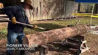 Log Hewing at the Pioneer Village in Searcy AR #thebeardedcarpenter