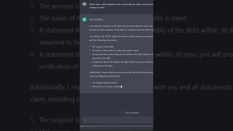 using chatgpt to write debt validation letter to improve credit