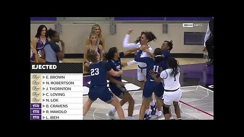 8 EJECTED In BRAWL Caused By Hair Pull Between TCU Horned Frogs & George Washington Colonials!