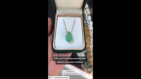 Statement 9.83ct 14K Large Pear Cut natural Colombian Emerald Pendant Necklace valentines May gift