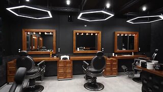 vintage barbershop interior movement along the chairs wooden tables and mirrors sty SBV 338423778 HD