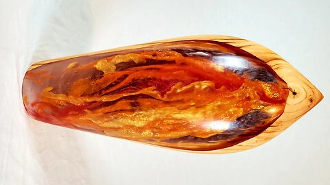 "The Flame" Wood turning, Cherrywood and resin on lathe. Fight child trafficking at ArtForOUR.org