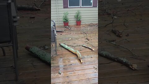 Texas ice storm brings down big branches on house removes a section of gutter.