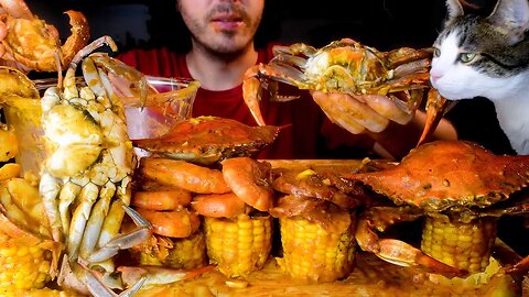 HUGE Seafood Boil mukbang with Cajun CHEESE SAUCE !!