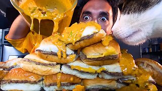 ASMR MUKBANG White Castle CHEESE BURGERS with CHILI CHEESE SAUCE ! * no talking