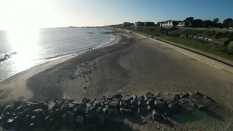 Flying DJI Mini 3 pro drone Clacton on Sea Beach Essex with new External Wide-angle Lens Filter P2