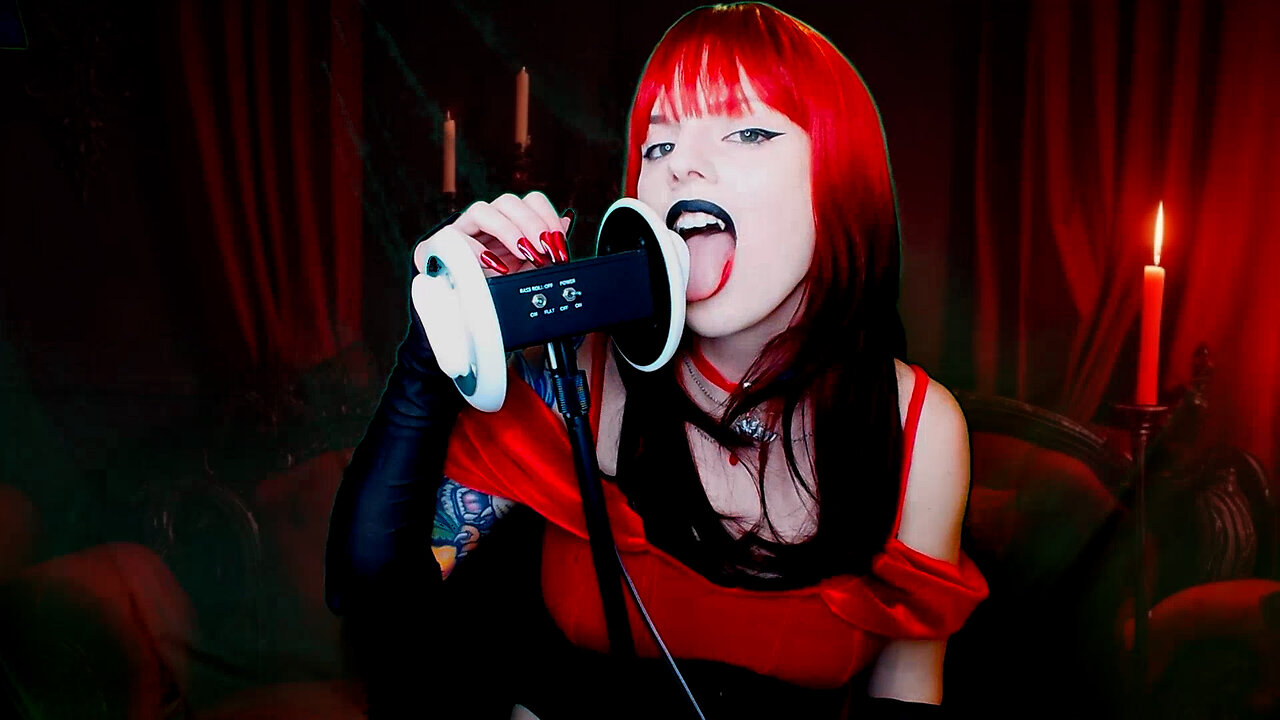 ASMR Vampire Thorn Ear Licking & Red Nail Taps | Close Up & Lens Fogging |  Hex Girls Cosplay