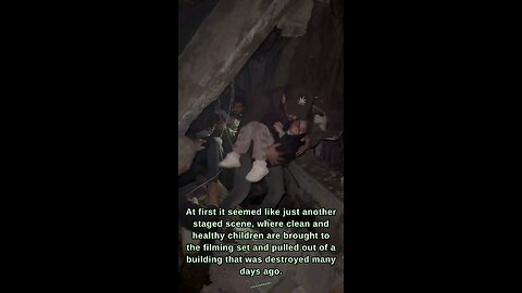 Pallywood: Perfectly clean children being pulled out of the rubble. No adults? And what that behind?