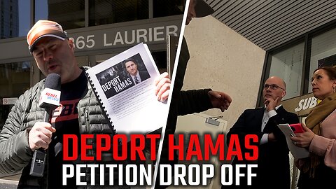 Security guards escort immigration officials as Rebel News submits 'Deport Hamas' petition