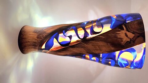 "The Ribbon" Vase made from resin, birchwood, blue ribbon. Wood and Resin Turning, Lathe project.