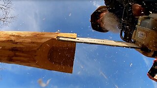 Laying/Cutting Round Floor Joist Tenon - Dovetail Log Cabin Build (Ep 8)