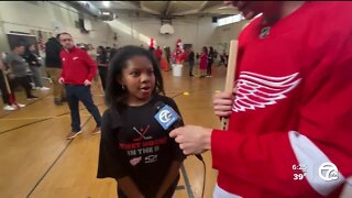 Red Wings Dylan Larkin, Moritz Seider, Lucas Raymond visit Chrysler Elementary students