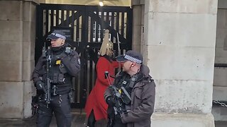 soldier and armed police. disrespectful tourist's move away from the kings guard #thekingsguard