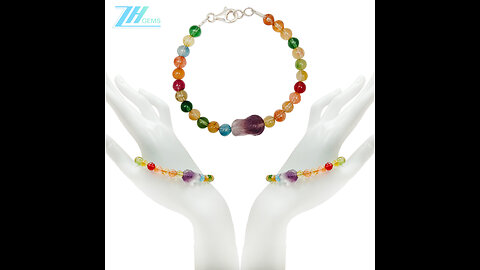 Colorful Rutilated quartz and fluorite fluorspar handmade gemstone bracelet full strand 7.5inch
