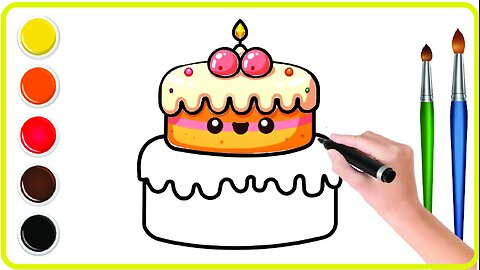 Draw a Yummy Birthday Cake Easy Cake Drawing & Coloring For Kids & Toddlers